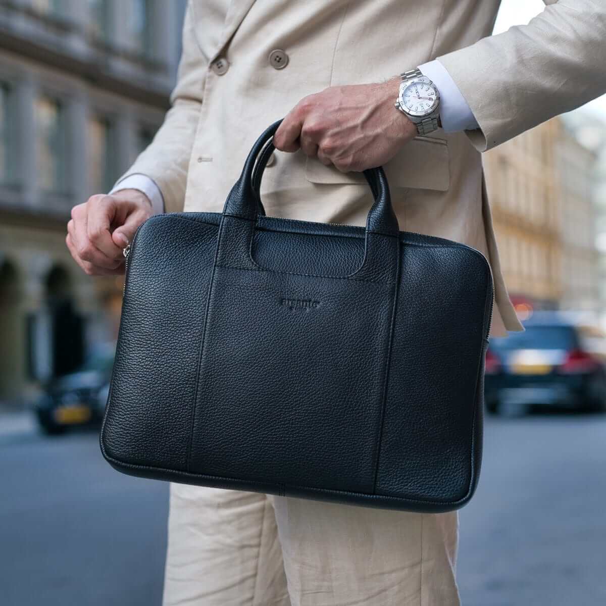 Arsante® Classica Leather Briefcase Rich Black