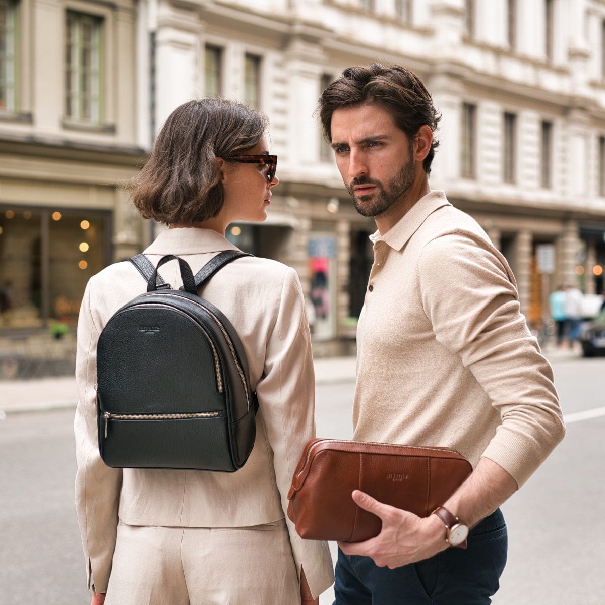 Arsante® Toilet Bag Leather Whisky Brown