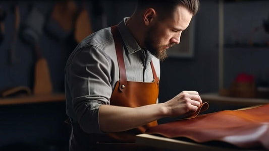 Man at Arsante factory working on a piece of leather