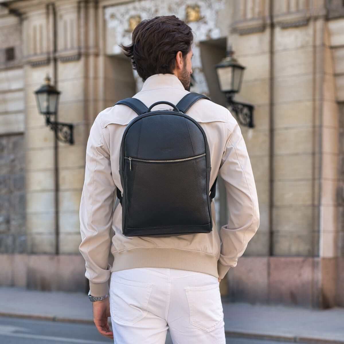 Luxury leather Arsante® Backpack in black, perfect for everyday adventures