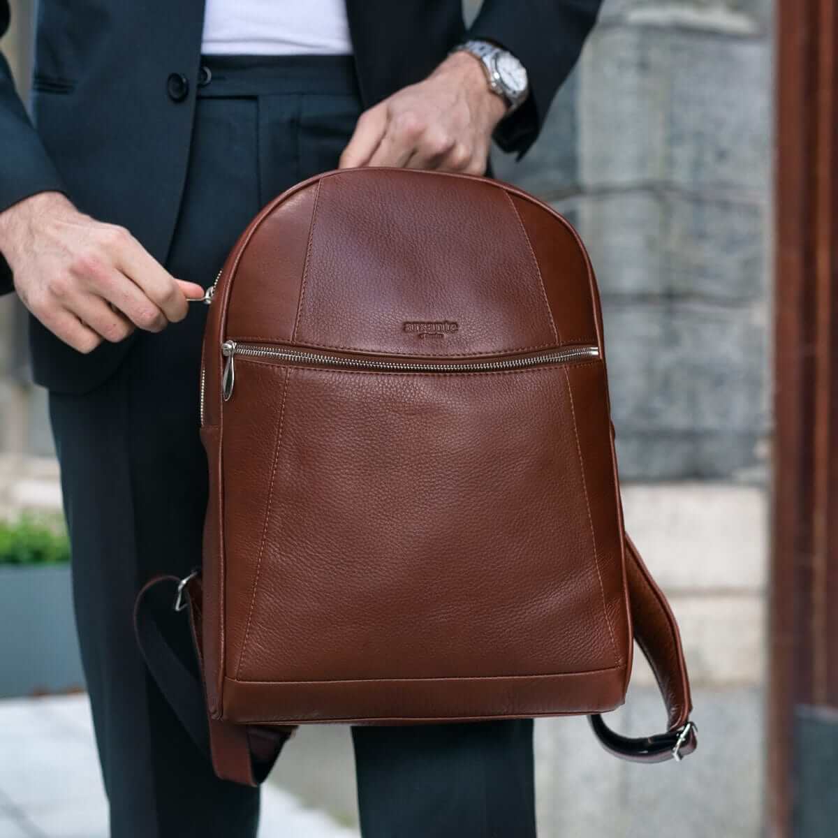 Casual leather backpack online