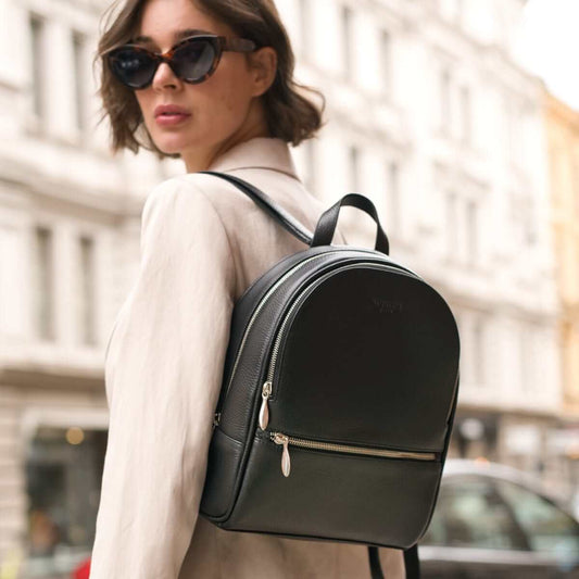 Arsante® Backpack mini in black, a luxury handcrafted leather bag for everyday adventures.