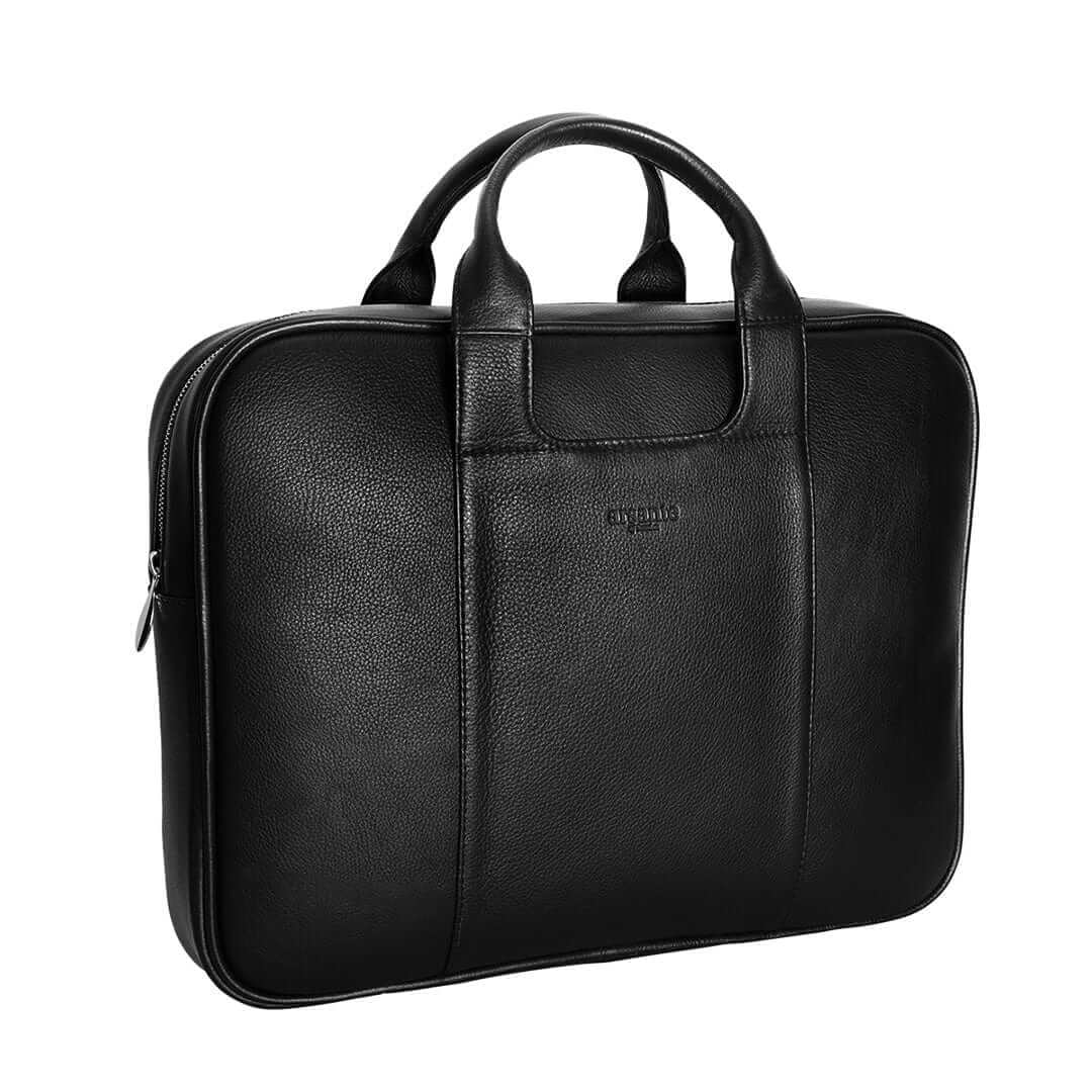Front view of the Arsante Classic Leather Briefcase in Rich Black, demonstrating its timeless style and premium quality, ideal for high-profile meetings.